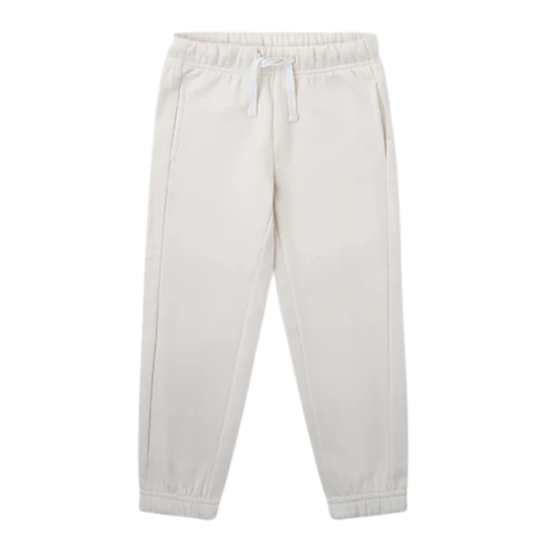Calças claras com cós elástico e cordão