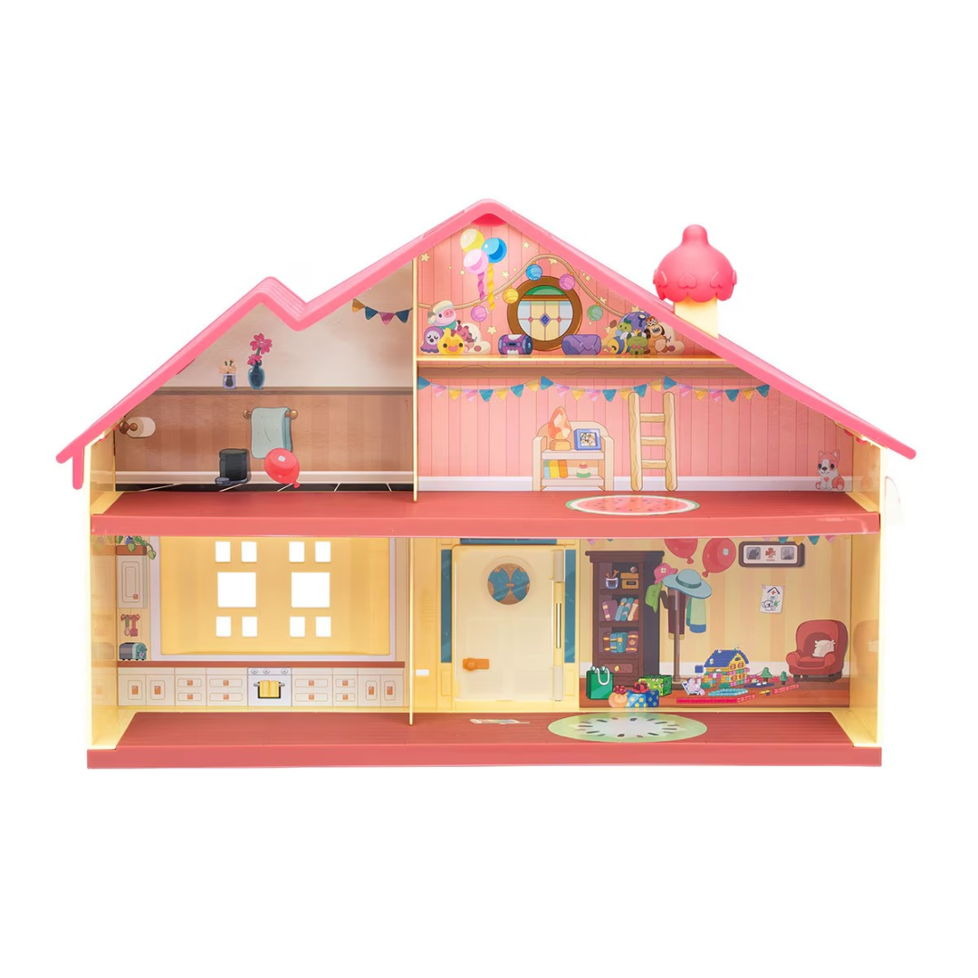 Casinha de bonecas colorida com móveis e acessórios