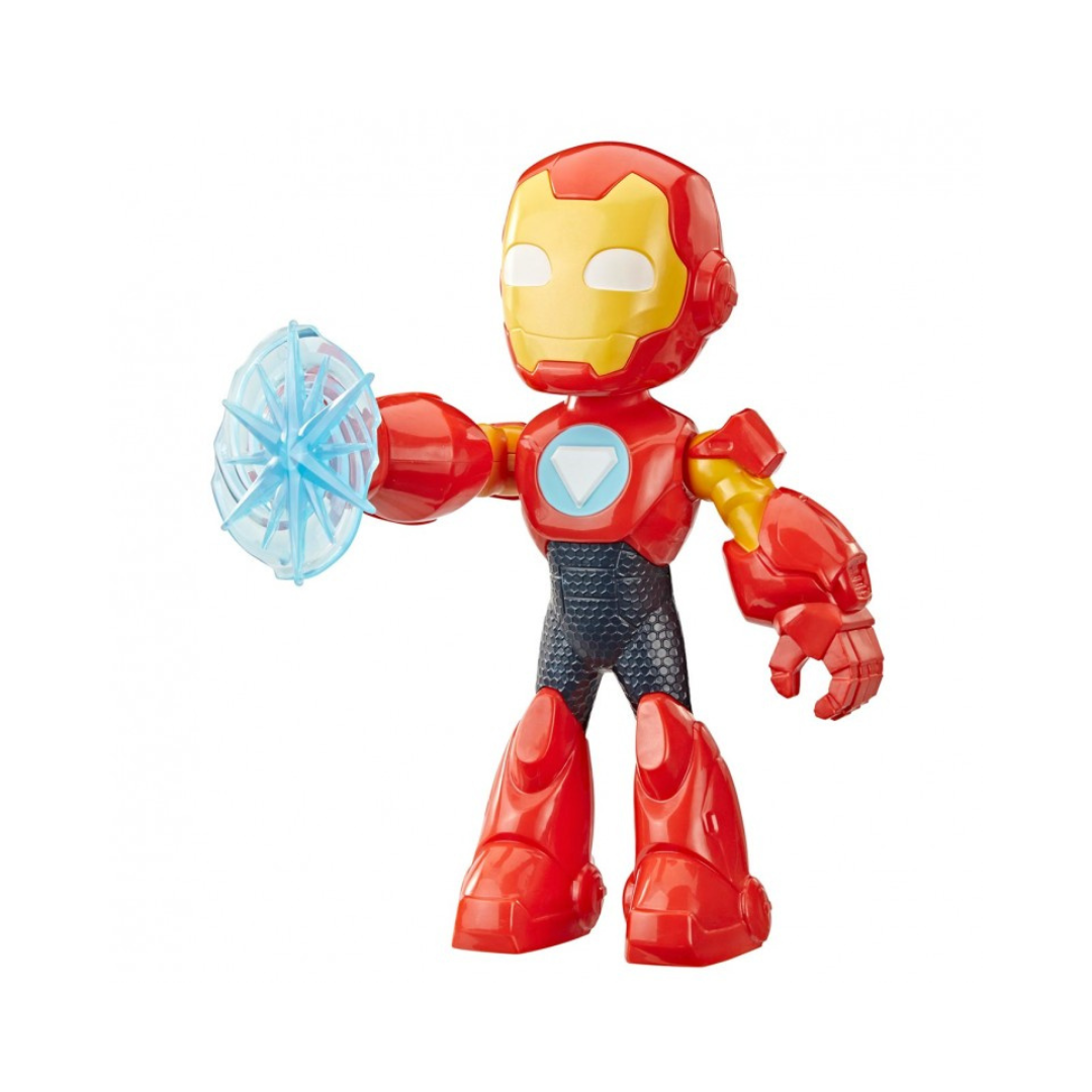 Boneco articulado de Iron Man vermelho e amarelo com escudo azul translúcido