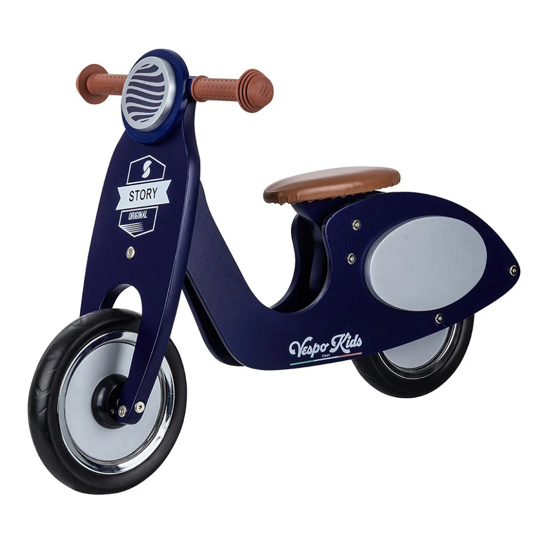 Carrinho de equilíbrio infantil azul escuro com assento castanho