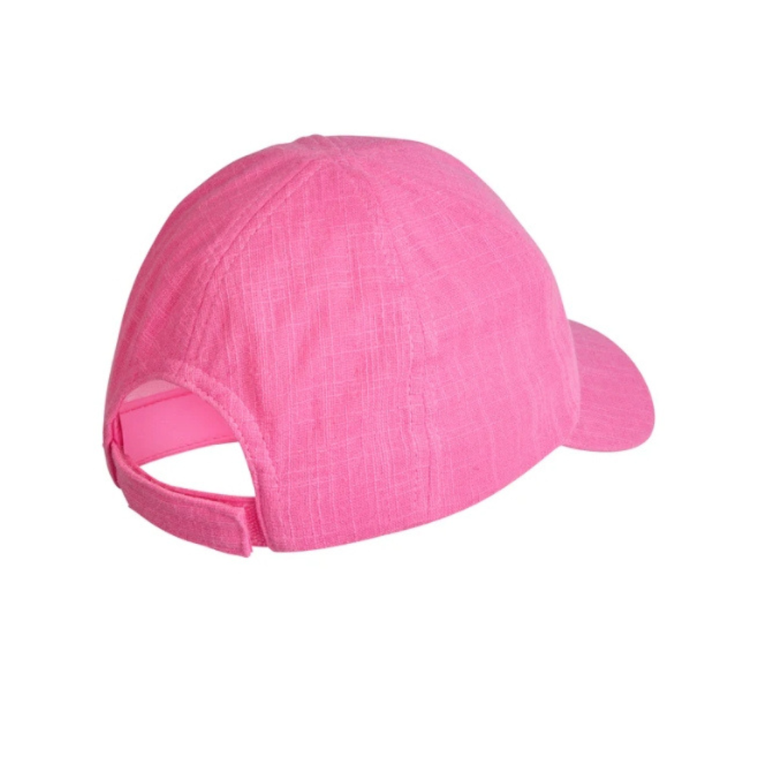 Boné desportivo rosa com tira de ajuste no verso.