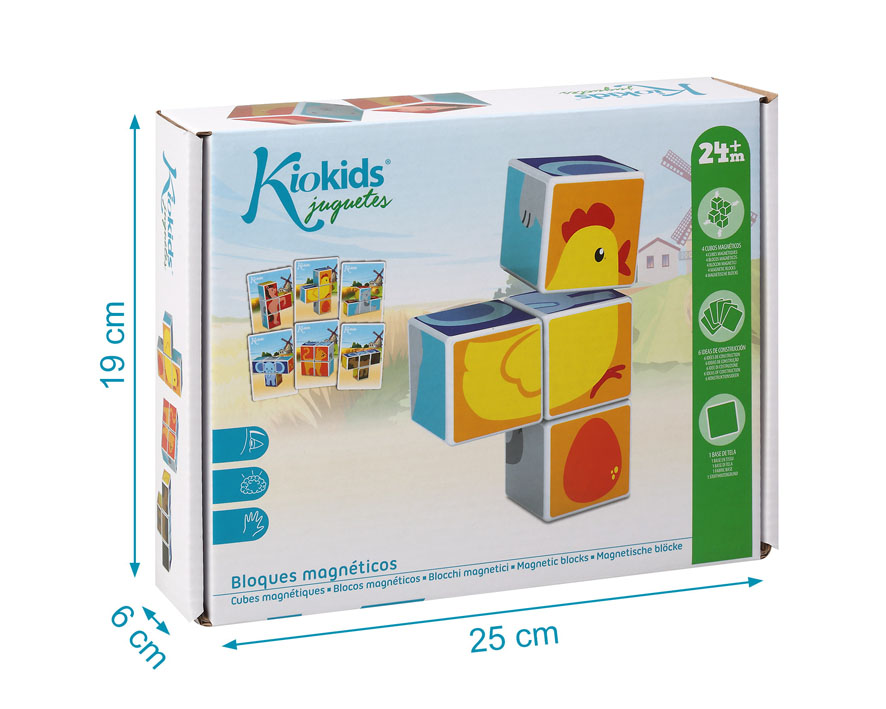 Caixa de blocos magnéticos Kiokids com imagem de galinha para crianças a partir de 24 meses