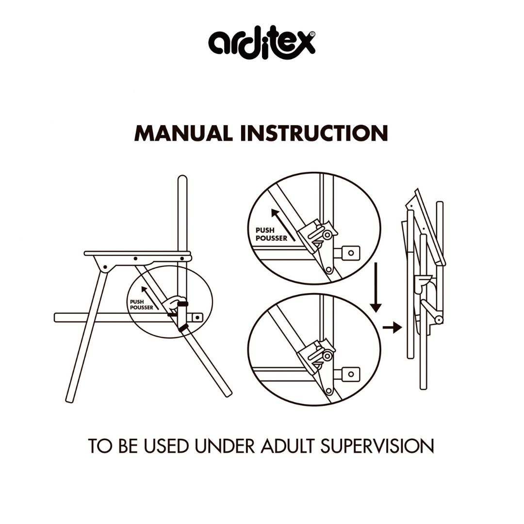 Instruções de dobragem de cadeira Arditex com texto e diagramas