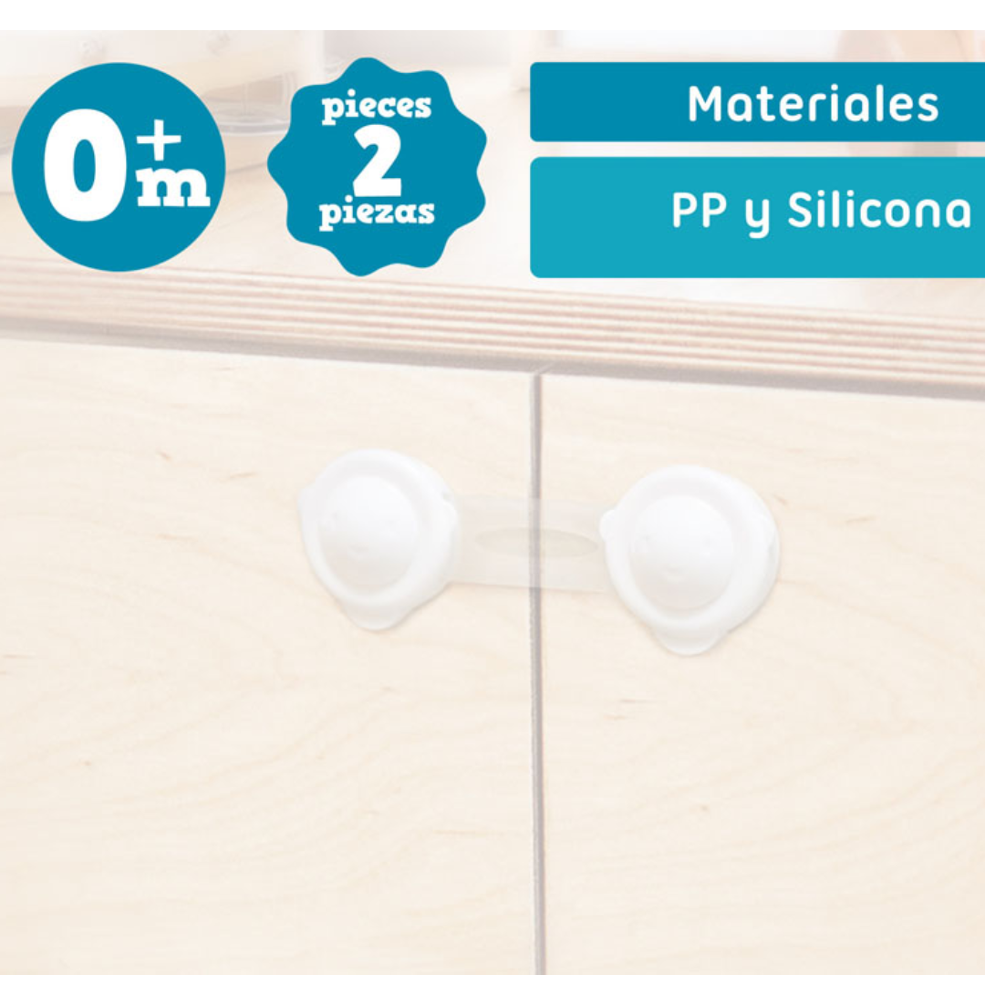 Fechos de segurança brancos para armários em PP e silicone.