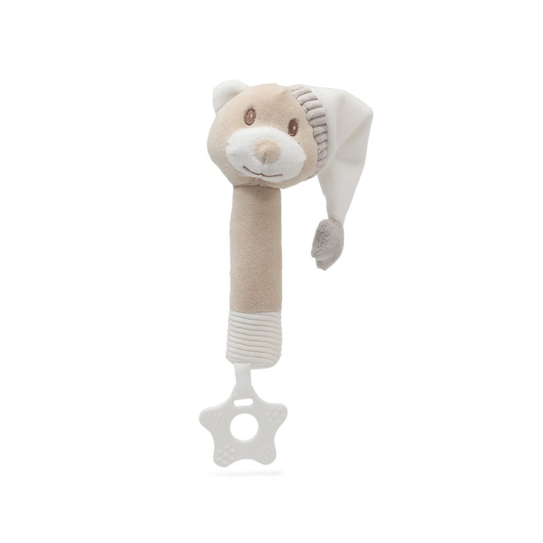 Brinquedo para bebé com cabeça de animal e pega em forma de estrela