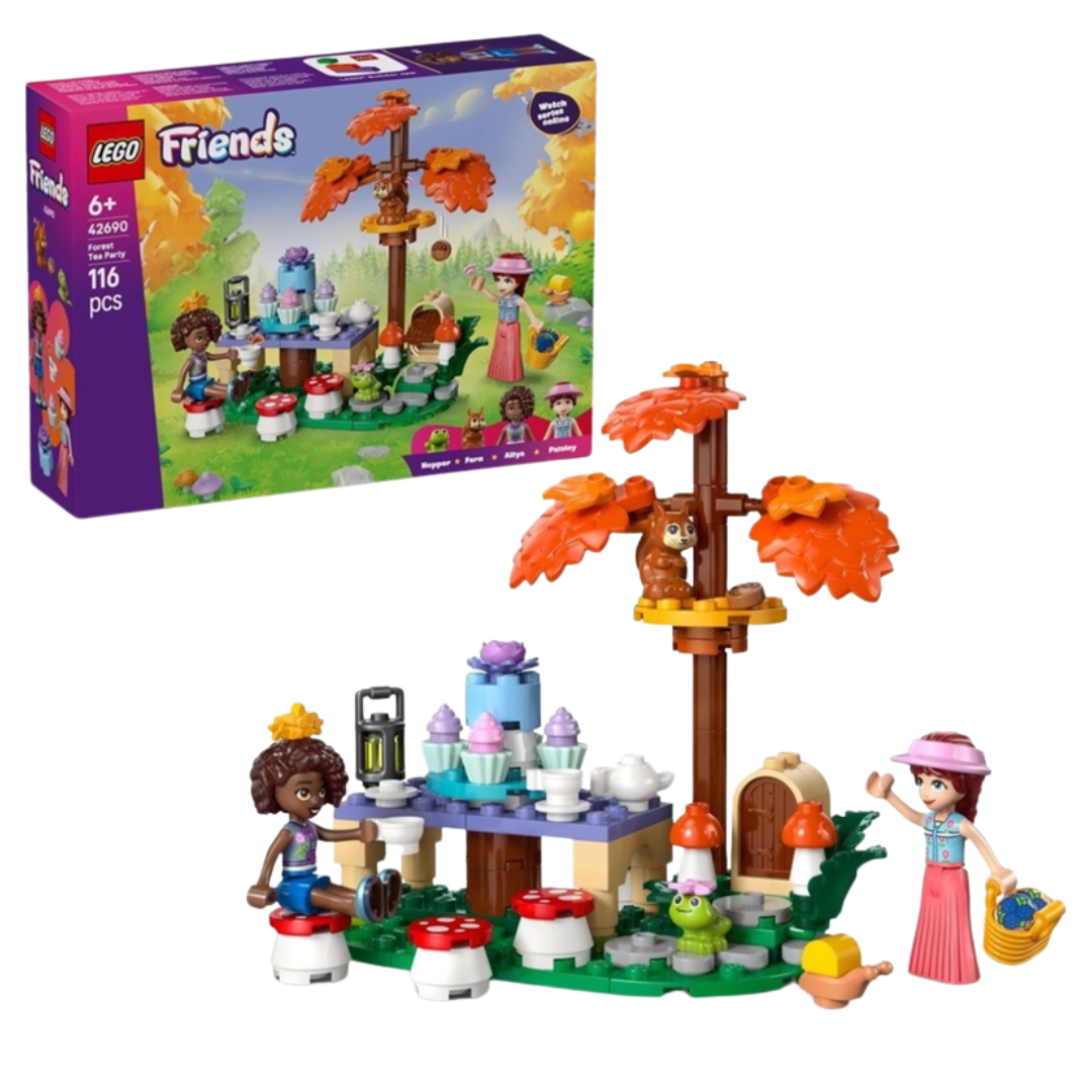 Conjunto LEGO Friends 42690 Forest Tea Party com mesa, figuras e árvore com folhas laranja