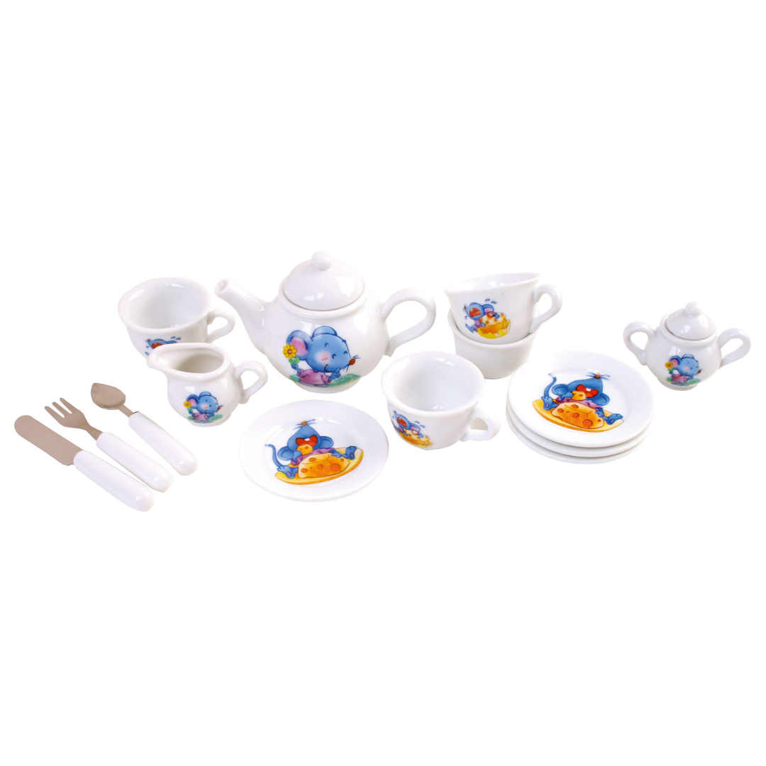Conjunto de serviço de chá infantil com desenhos de ratinhos em cerâmica