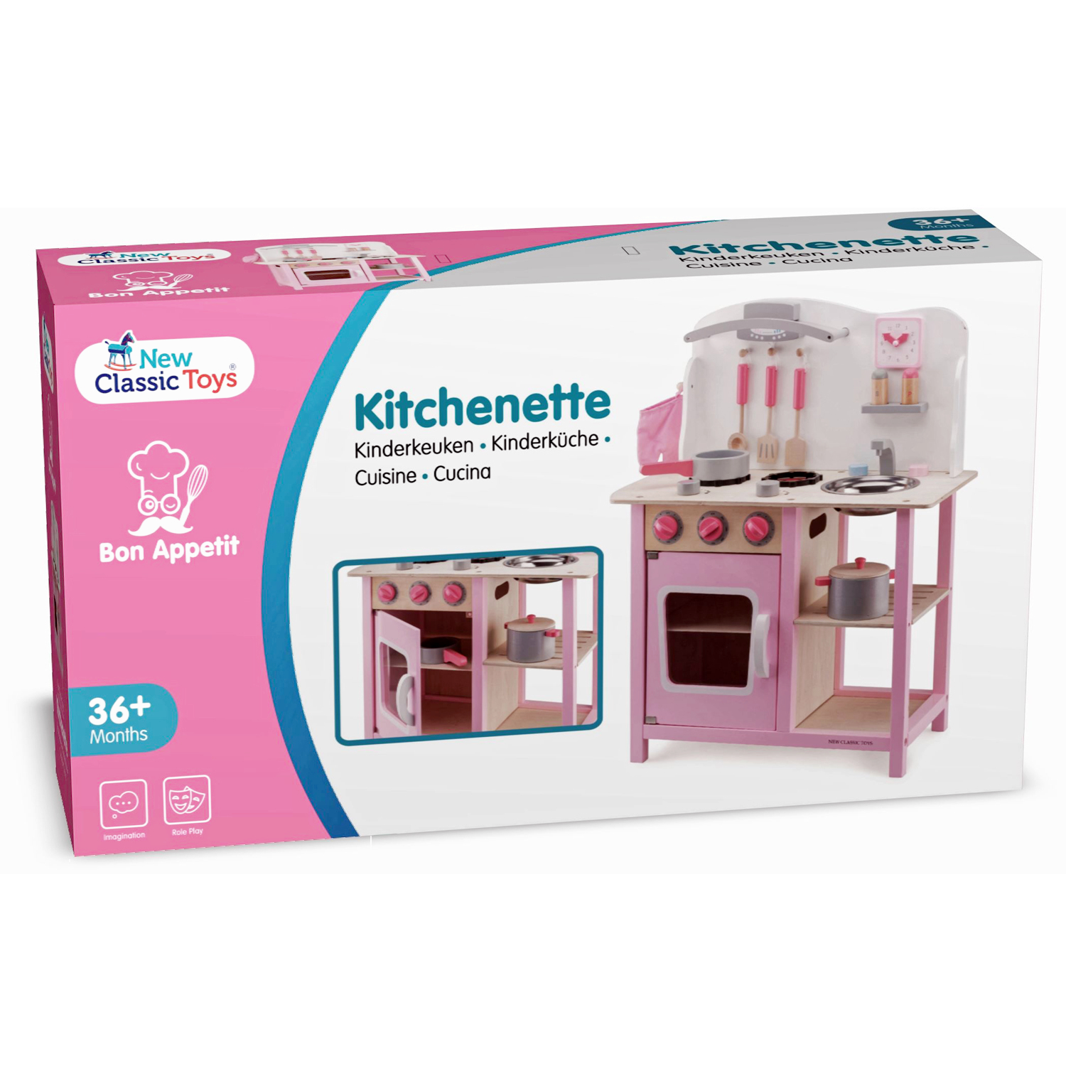 Conjunto de cozinha infantil Kitchenette em embalagem branca e rosa