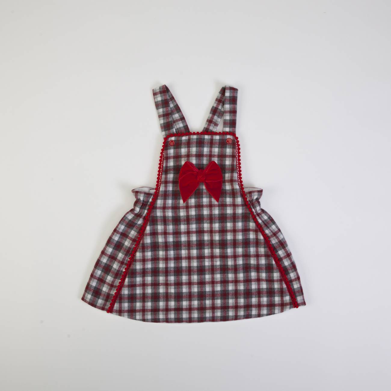 Vestido de bebé xadrez com laço vermelho
