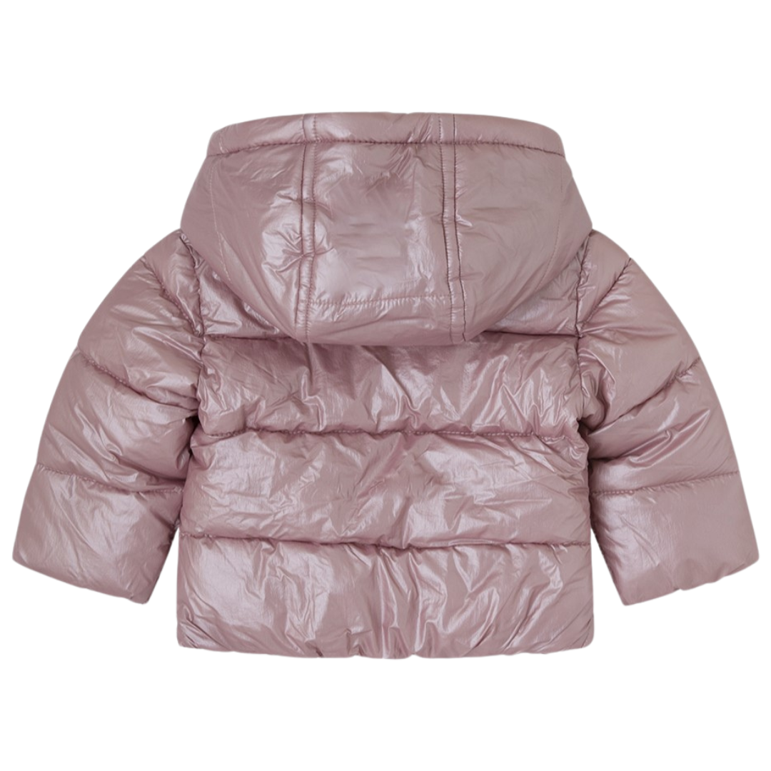 Casaco acolchoado rosa com capuz