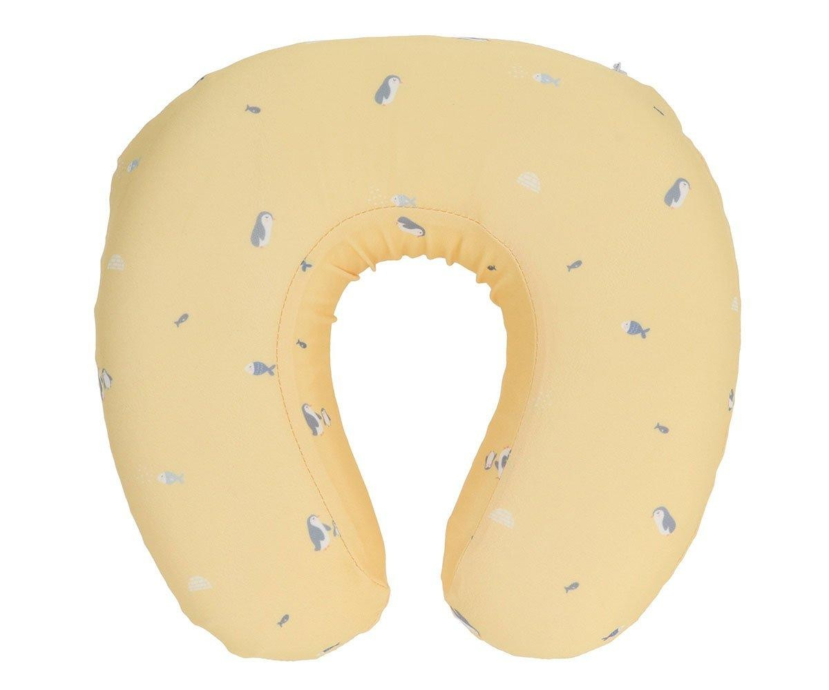 Almofada de pescoço amarela com padrão de peixes