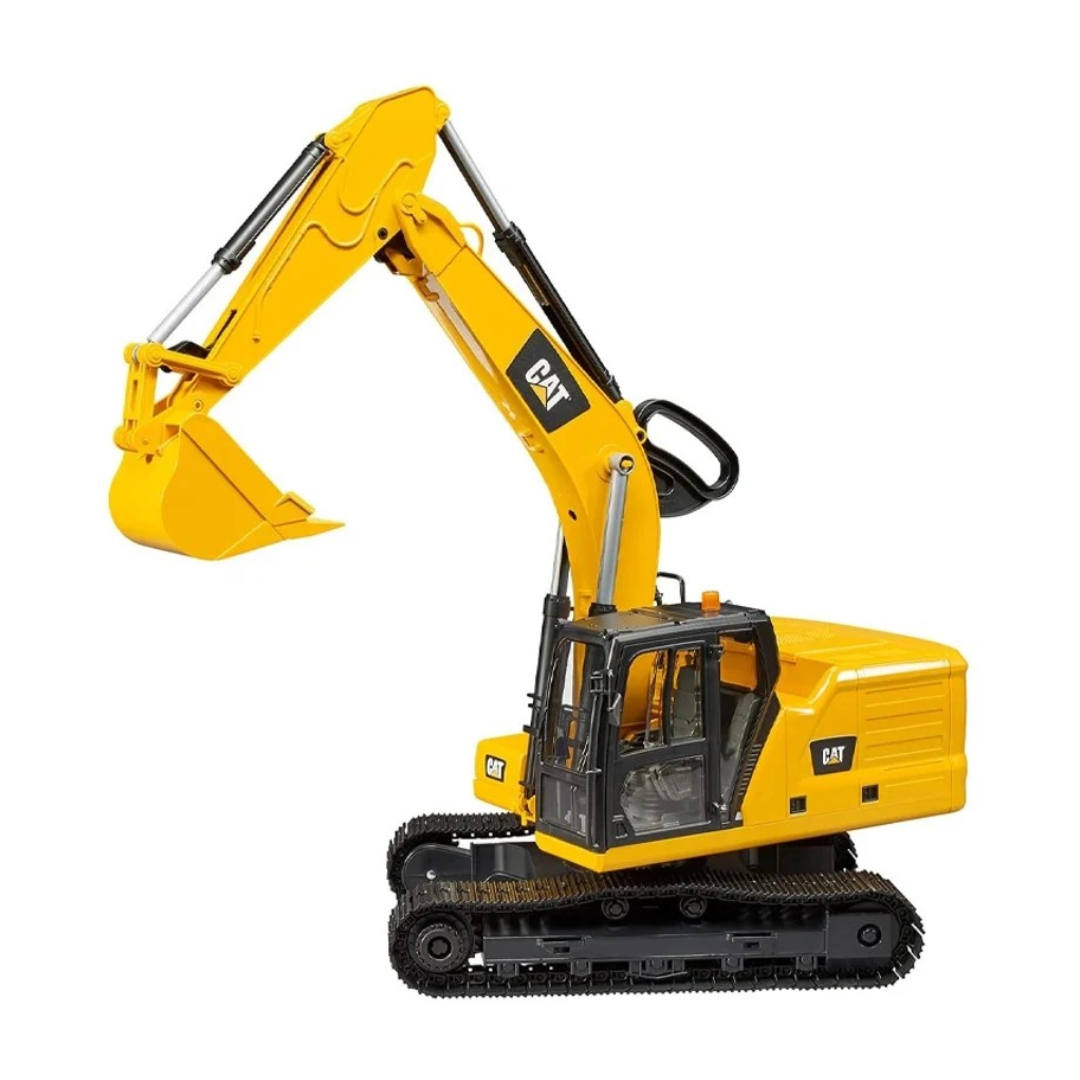 Modelo de escavadora amarela com logótipos CAT
