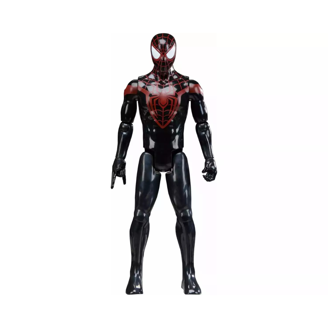 Figura de ação Spider-Man preto e vermelho com teias vermelhas