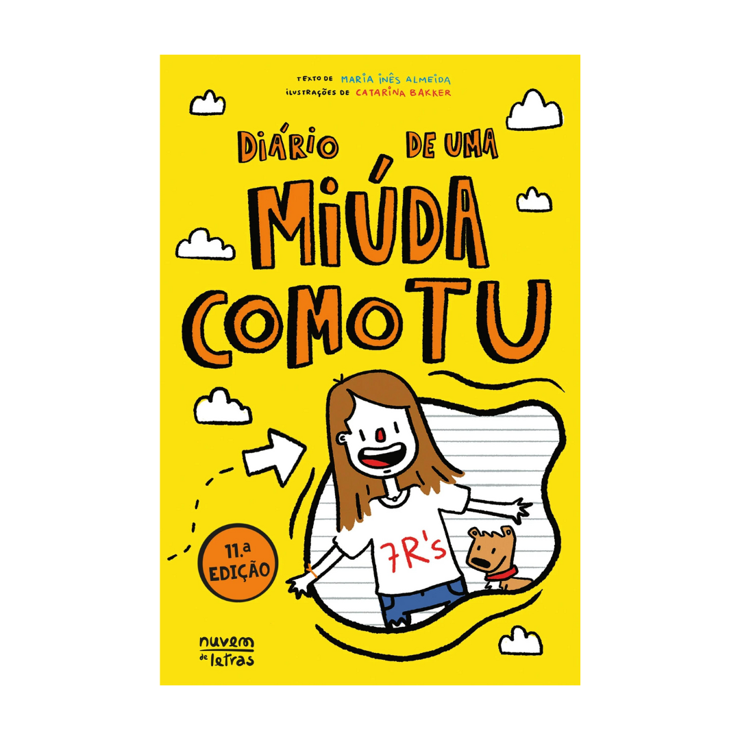 Capa de livro amarelo com ilustração de rapariga e cão e texto 'Diário de uma Miúda Como Tu'