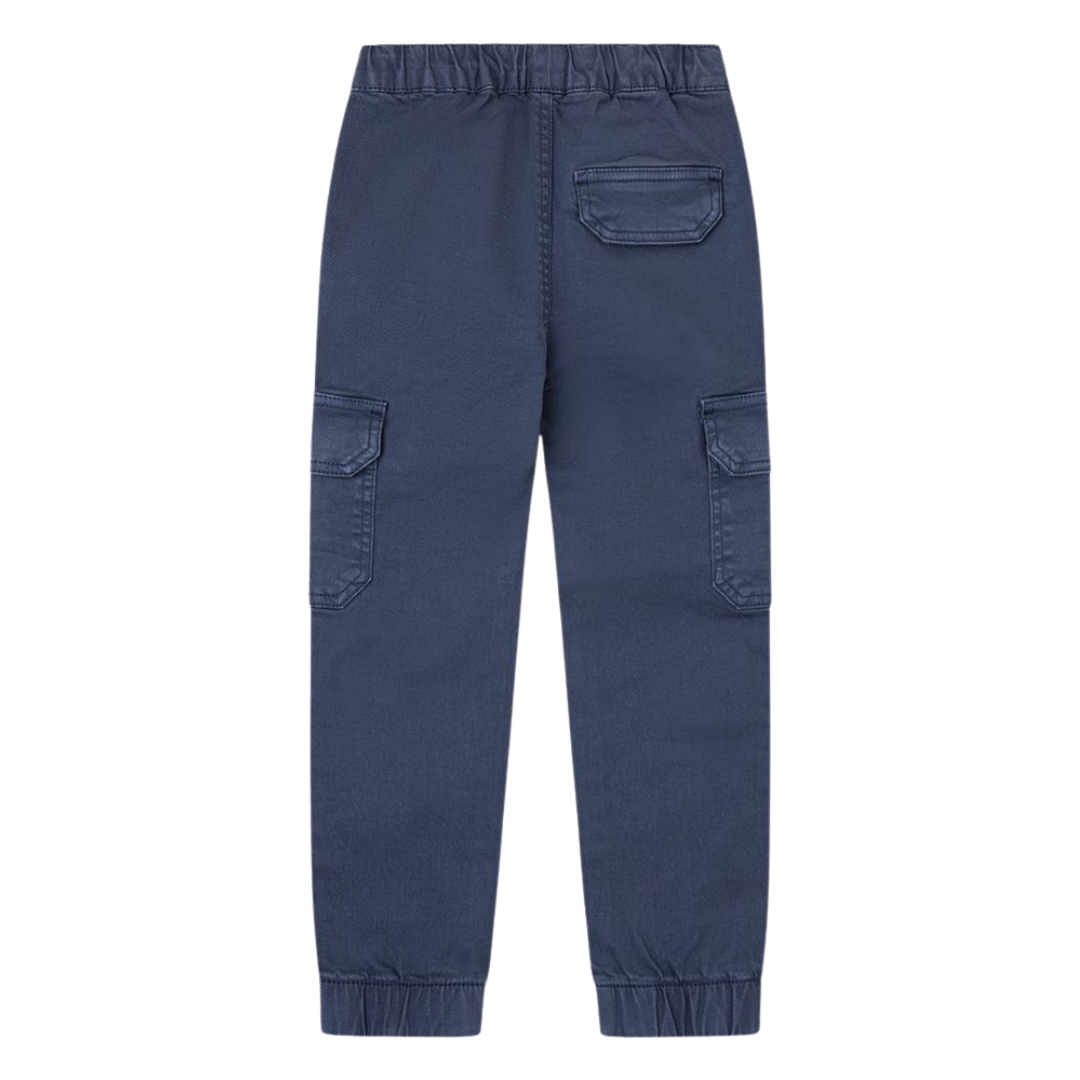 Calças cargo azuis de criança com bolsos e elásticos