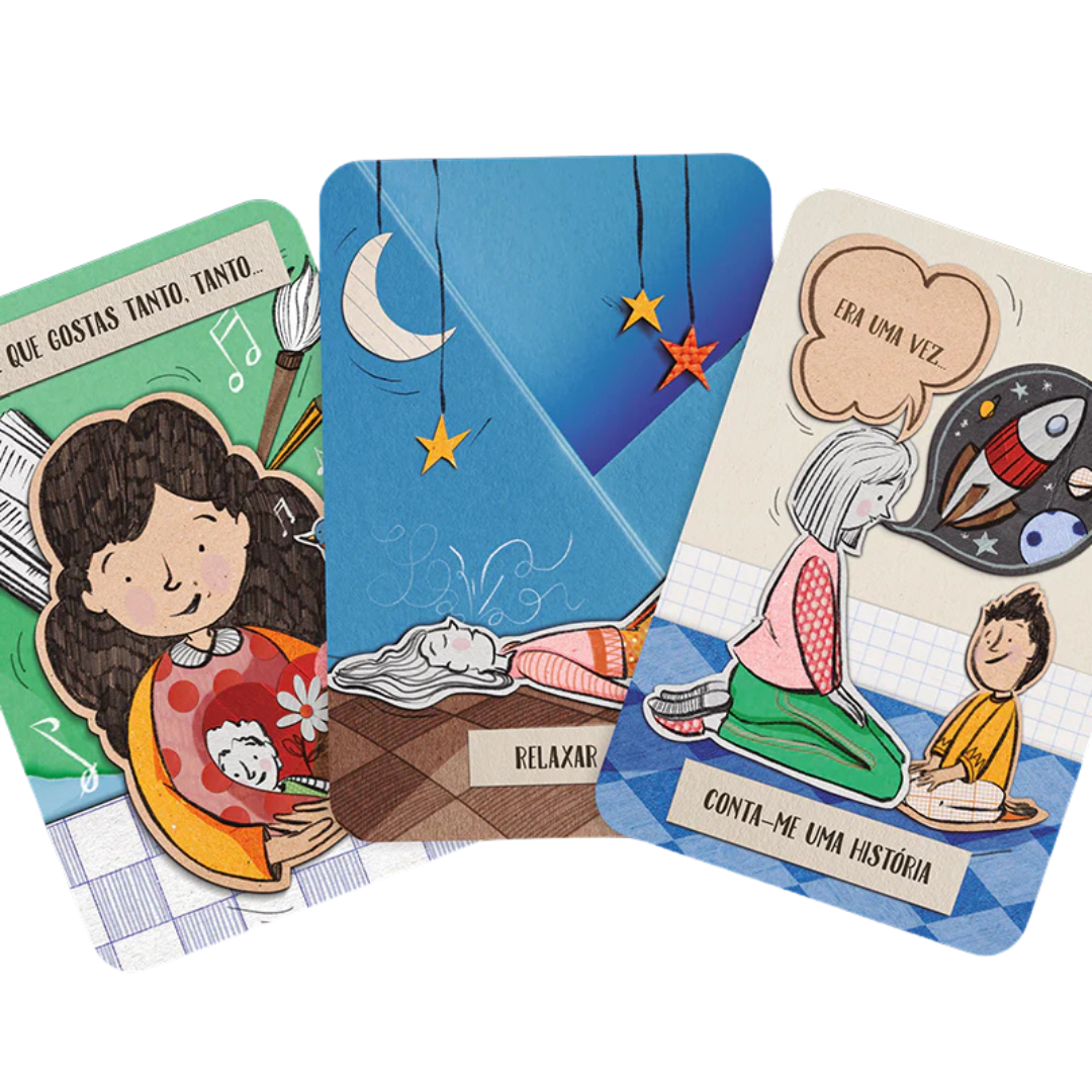 Cartas ilustradas com temas de relaxamento e contar histórias