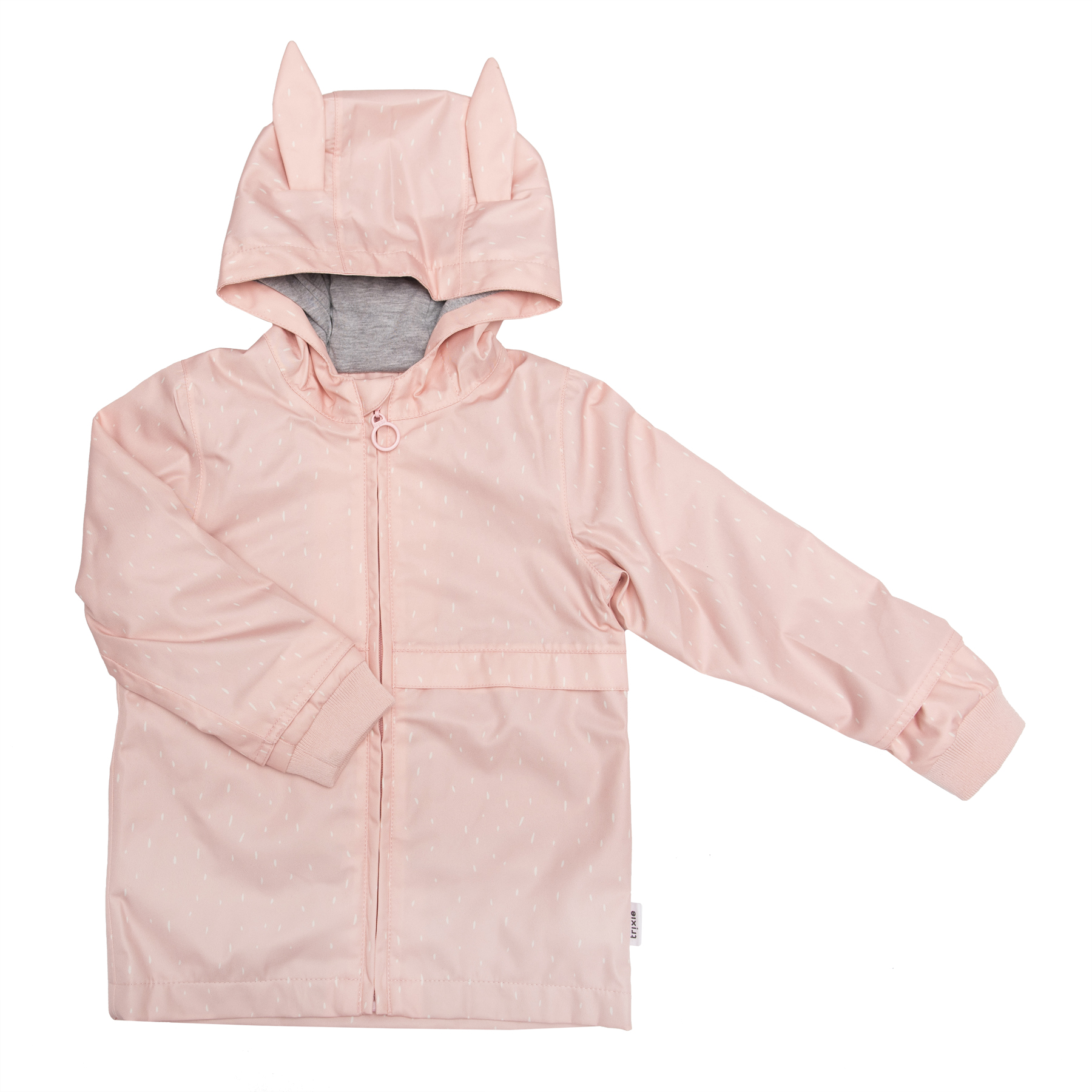 Casaco infantil rosa com capuz com orelhas de coelho e padrão de bolinhas