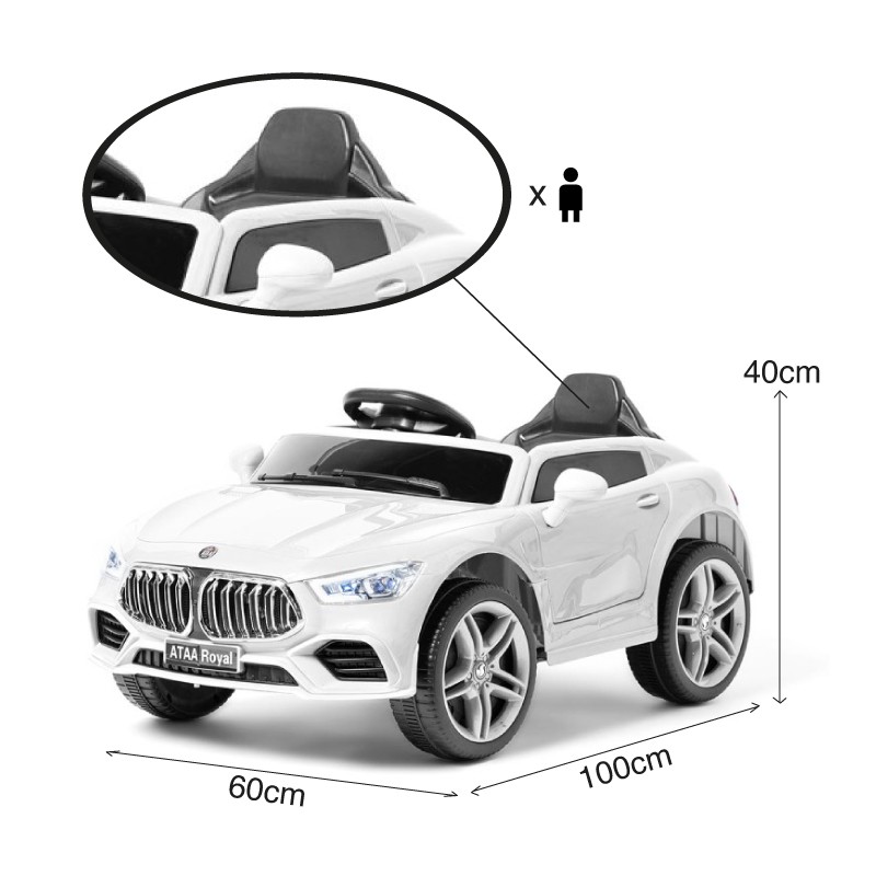Carro elétrico infantil branco ATAA Royal com volante preto e rodas grandes
