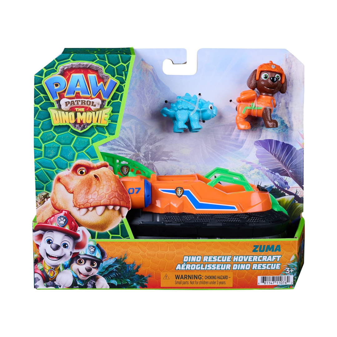 Brinquedo PAW Patrol Dino Movie hovercraft laranja e figuras canino e dinossauro