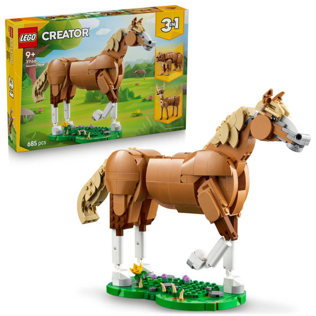Conjunto LEGO CREATOR cavalo castanho 3 em 1 em caixa amarela