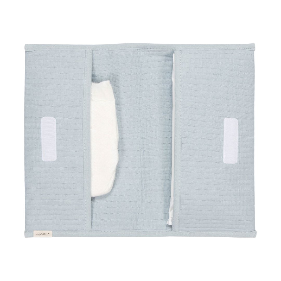 Organizador azul claro com compartimentos e fechos de velcro