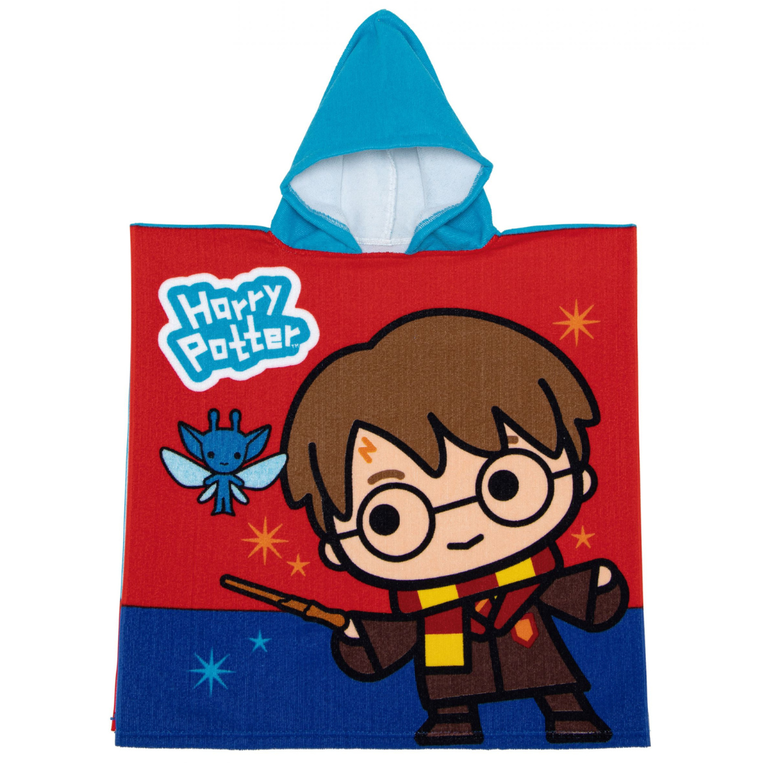 Capa de banho infantil com capuz azul e estampa de Harry Potter cartoon