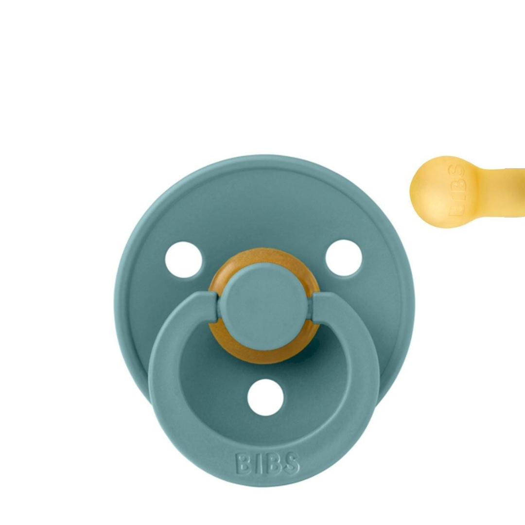 Chupeta BIBS azul com anel amarelo e logotipo