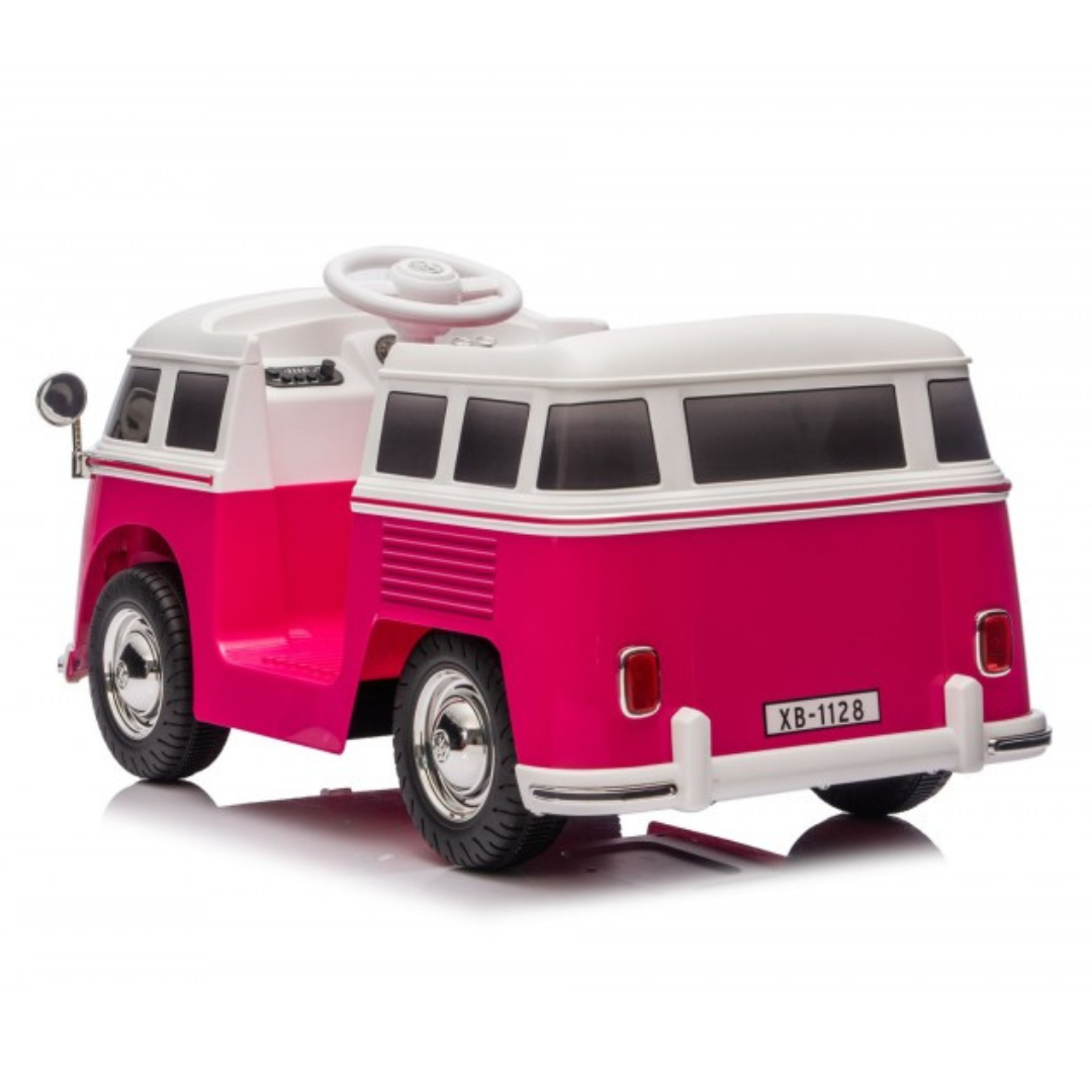 Veículo de brinquedo rosa e branco estilo carrinha clássica
