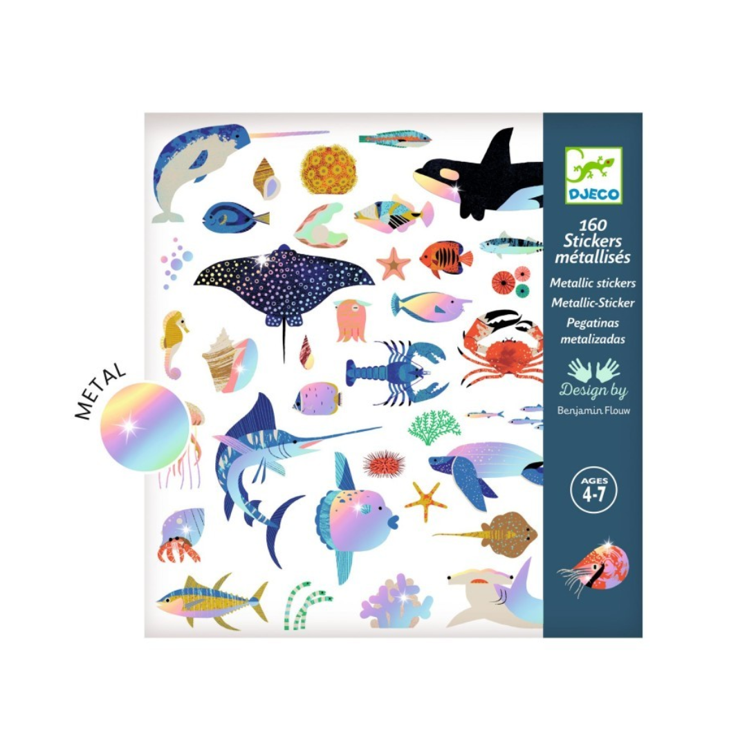 Caixa de autocolantes metalizados de animais marinhos DJECO