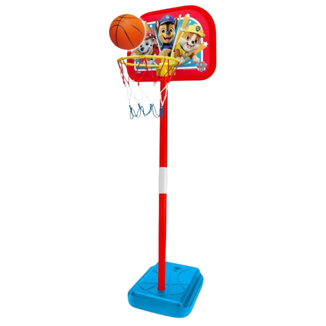 Cesto de basquetebol infantil com personagens da Patrulha Pata.