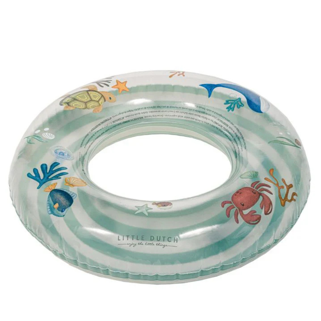 Boia insuflável transparente com desenhos de animais marinhos e texto LITTLE DUTCH