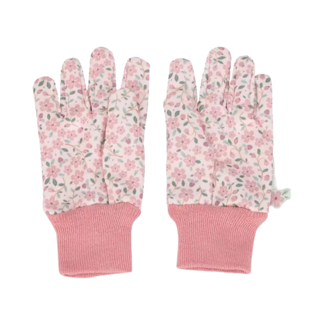 Luvas florais rosa com punhos de malha rosa