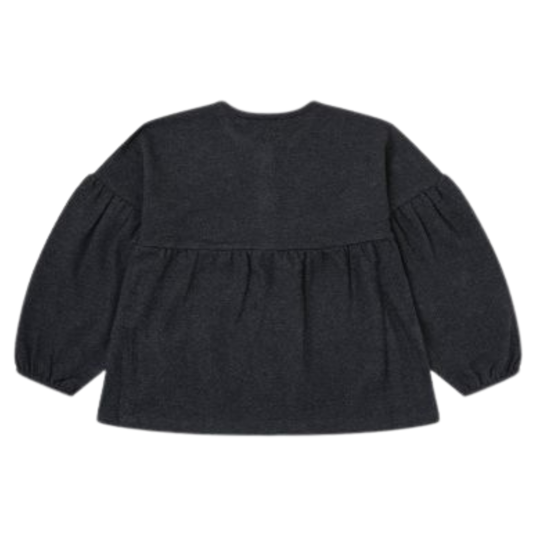 Blusa cinzenta escura de manga comprida vista de costas