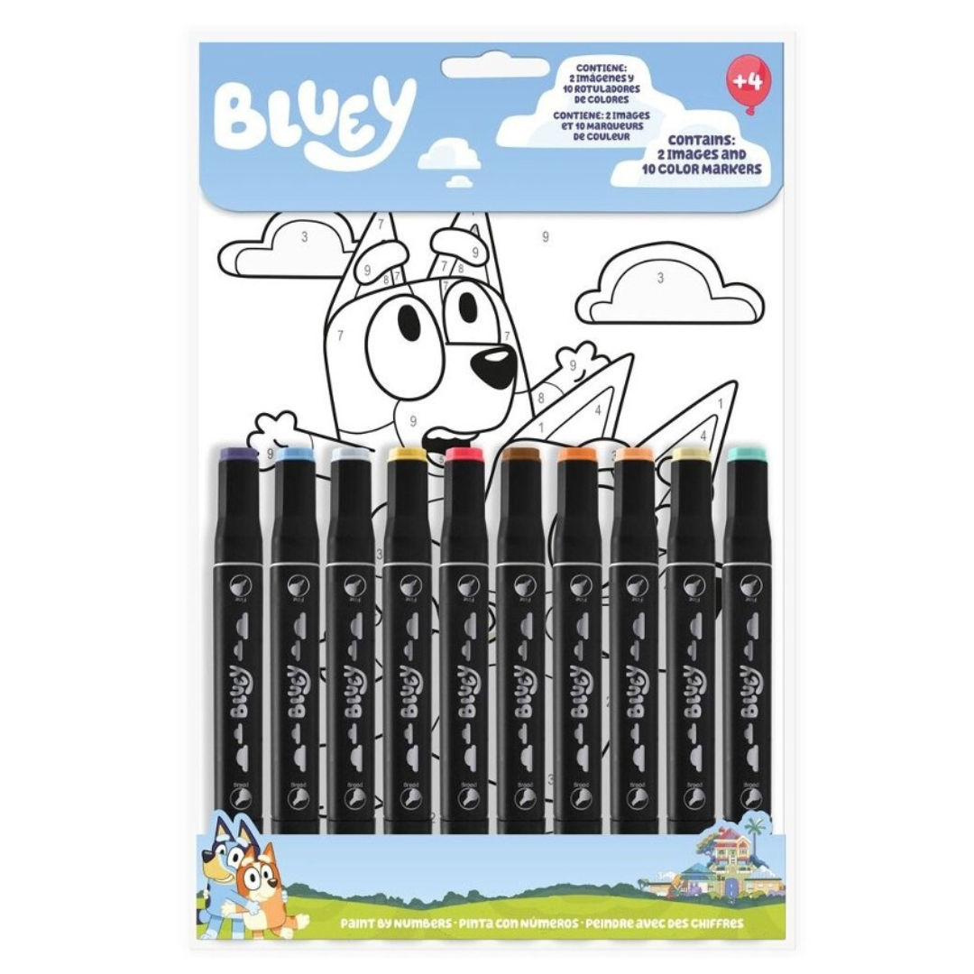 Conjunto marcadores coloridos Bluey com desenho para pintar