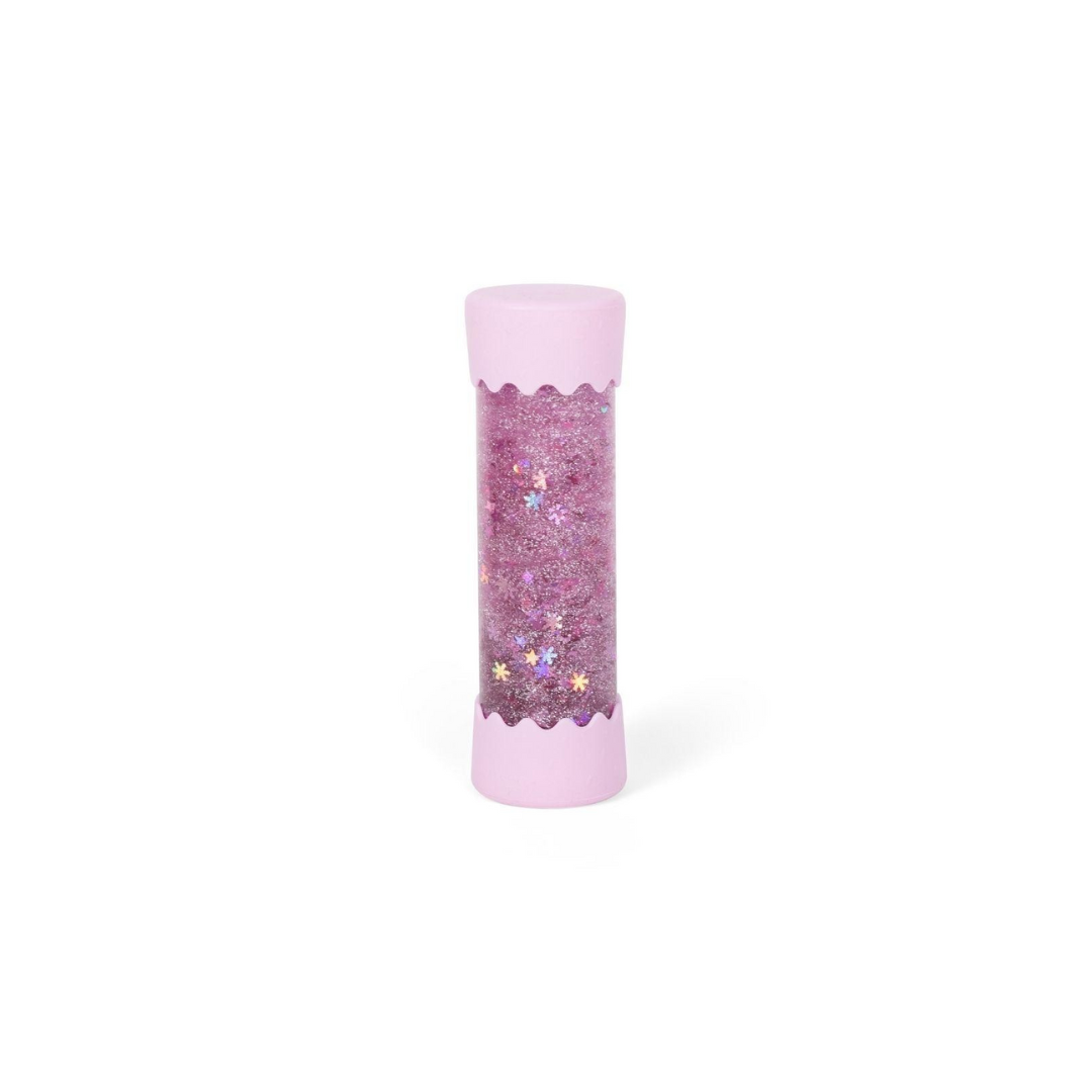 Cilindro cor-de-rosa com glitter e estrelas coloridas dentro