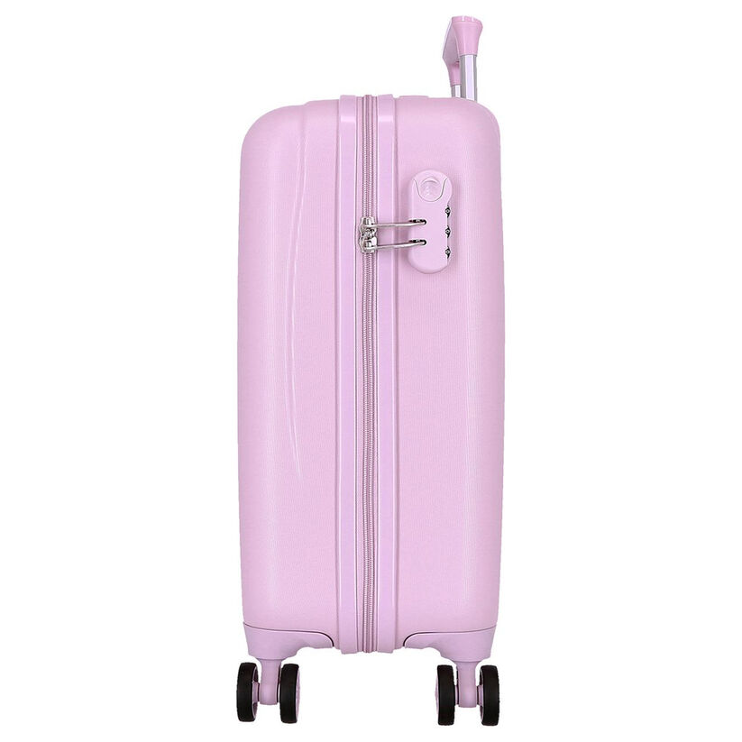 Mala de viagem rígida rosa claro com quatro rodas e cadeado integrado