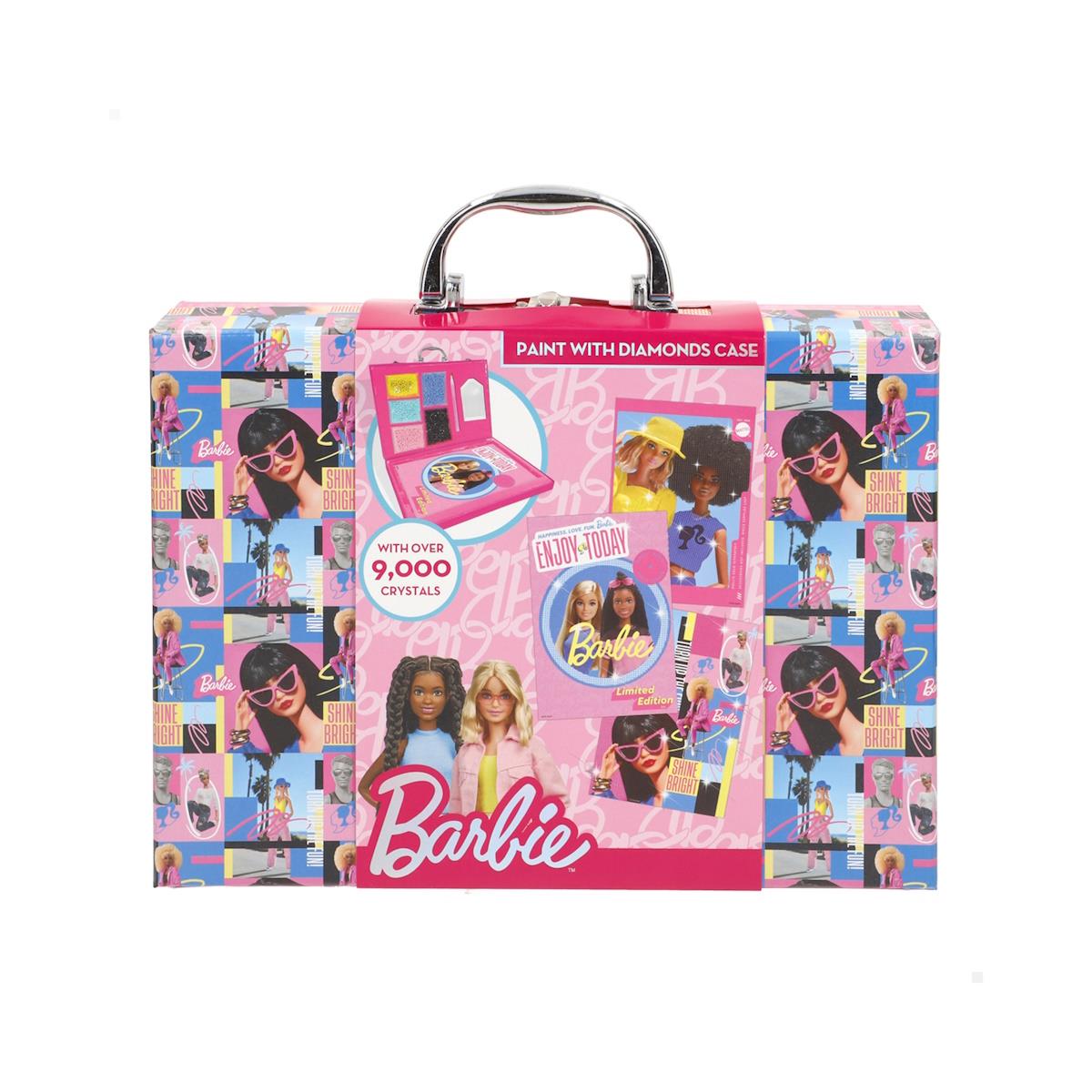 Estojo Barbie colorido com alça metálica e textos decorativos