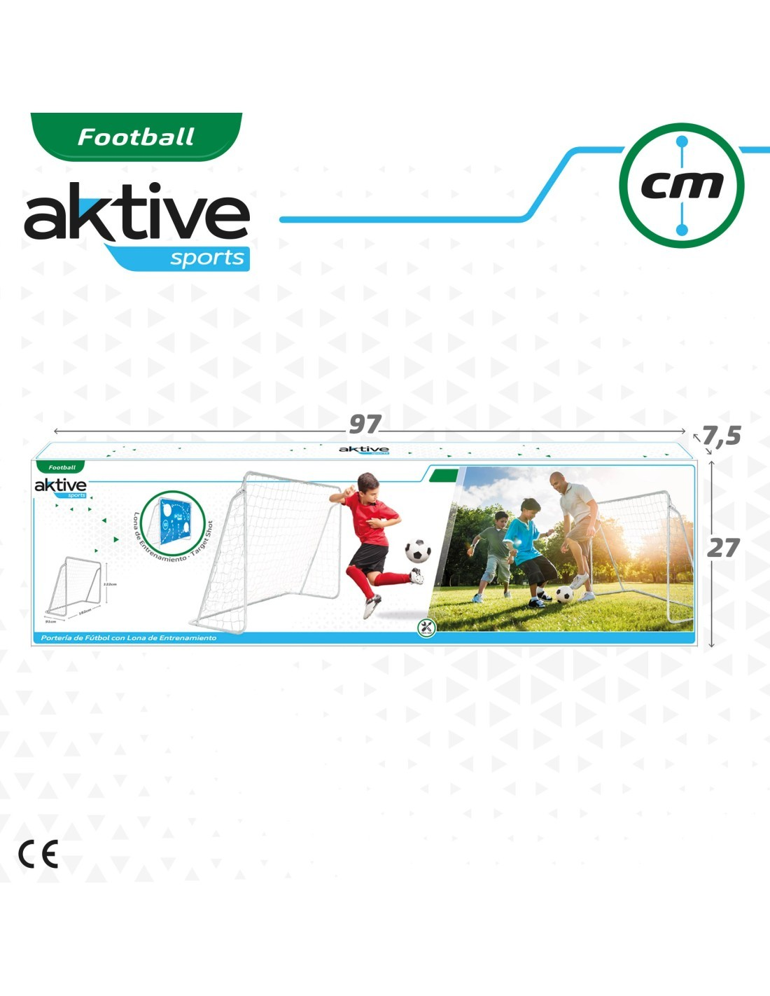 Embalagem de conjunto de futebol aktive sports com baliza e crianças a jogar