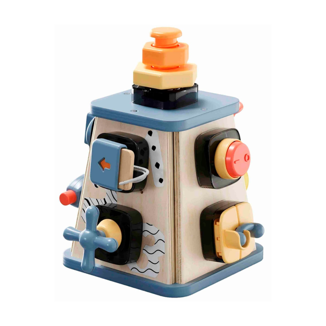 Brinquedo educativo multifunções em madeira colorida com várias atividades