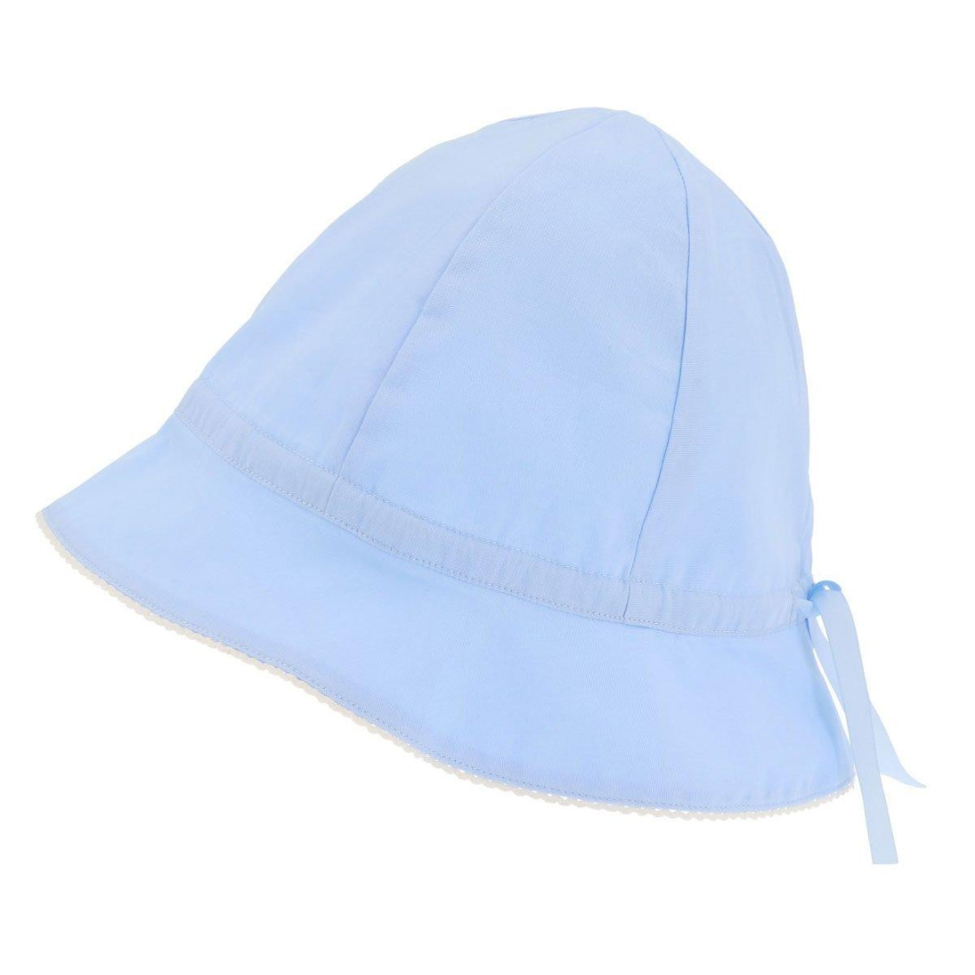 Chapéu azul claro com aba e laço atrás