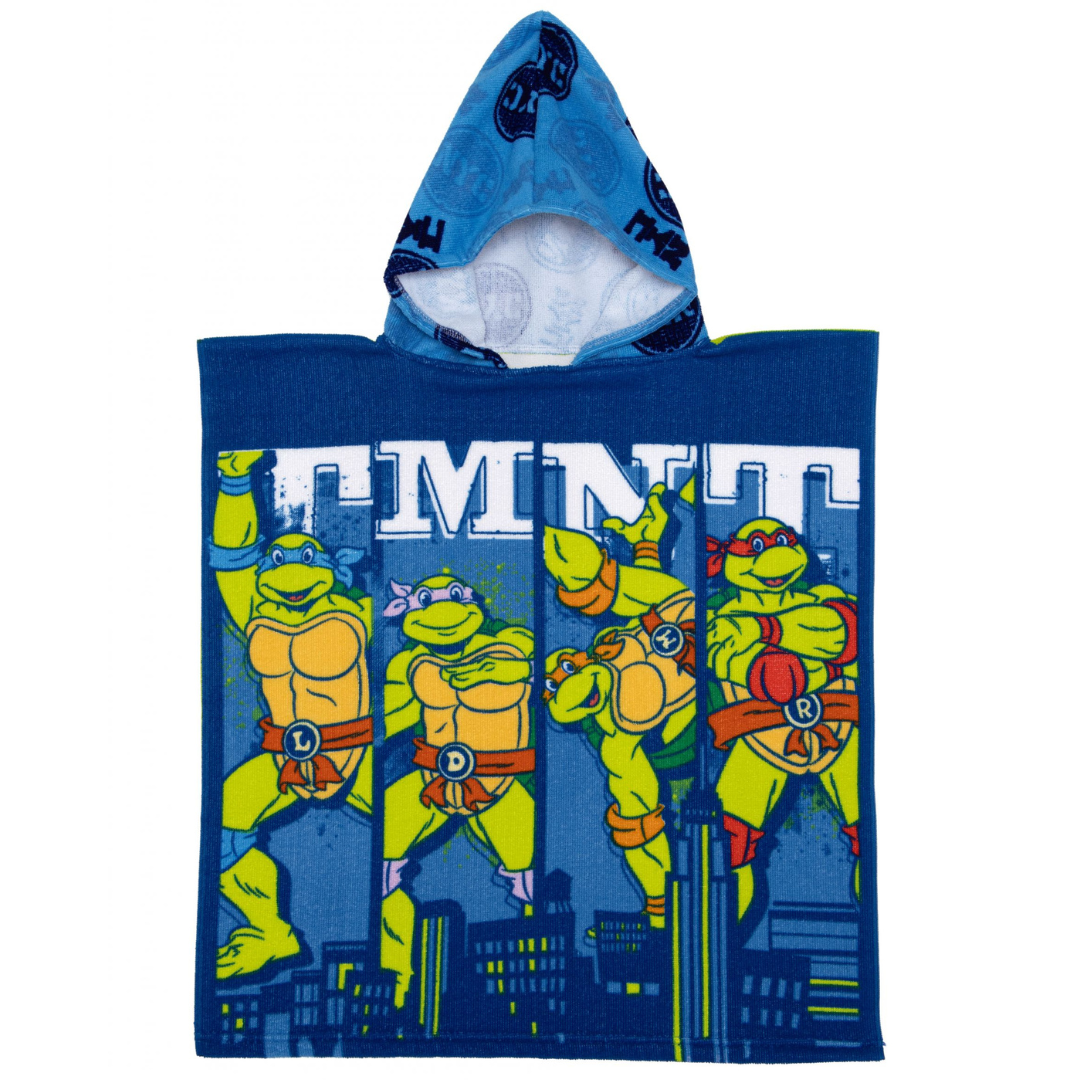 Poncho infantil azul com capuz e personagem Tartarugas Ninja TMNT