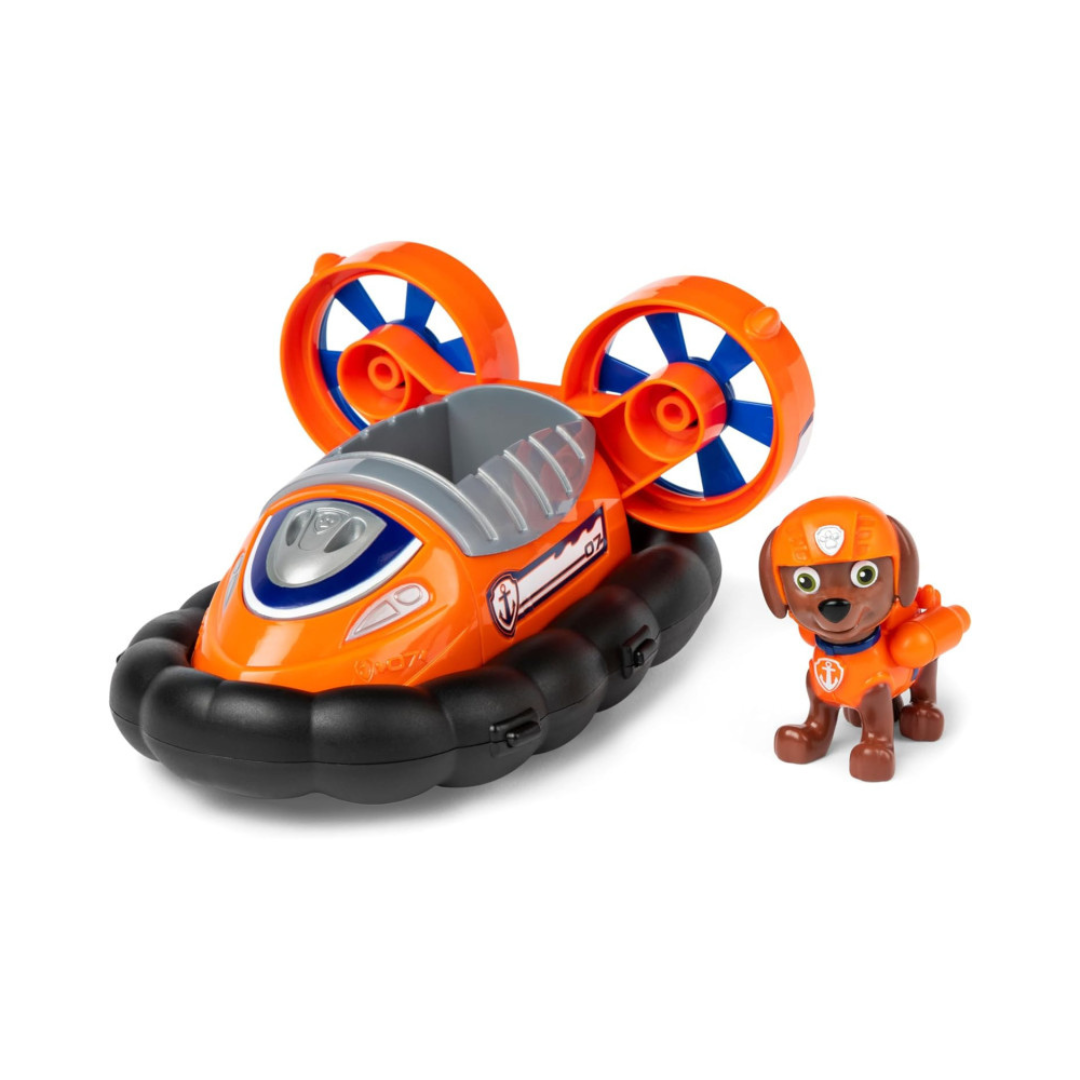 Brinquedo de lancha hovercraft e figura de cão brinquedo