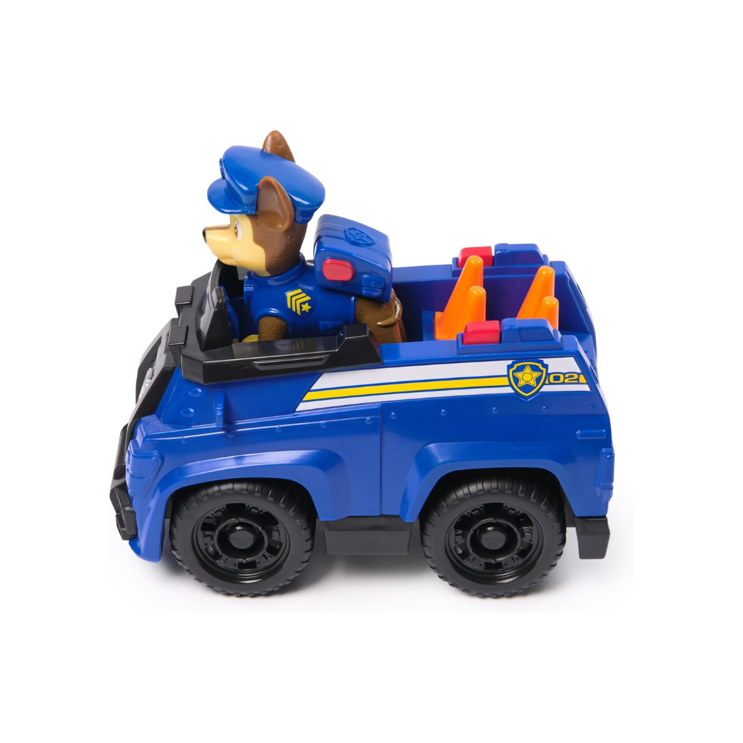 Brinquedo carrinha azul com figura de cão policial