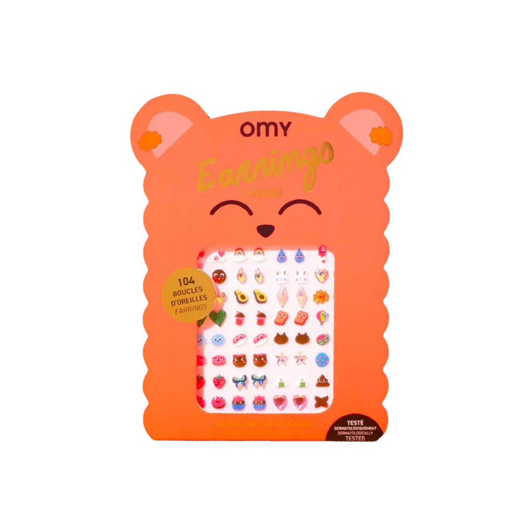 Conjunto de brincos infantis em cartão laranja formato urso
