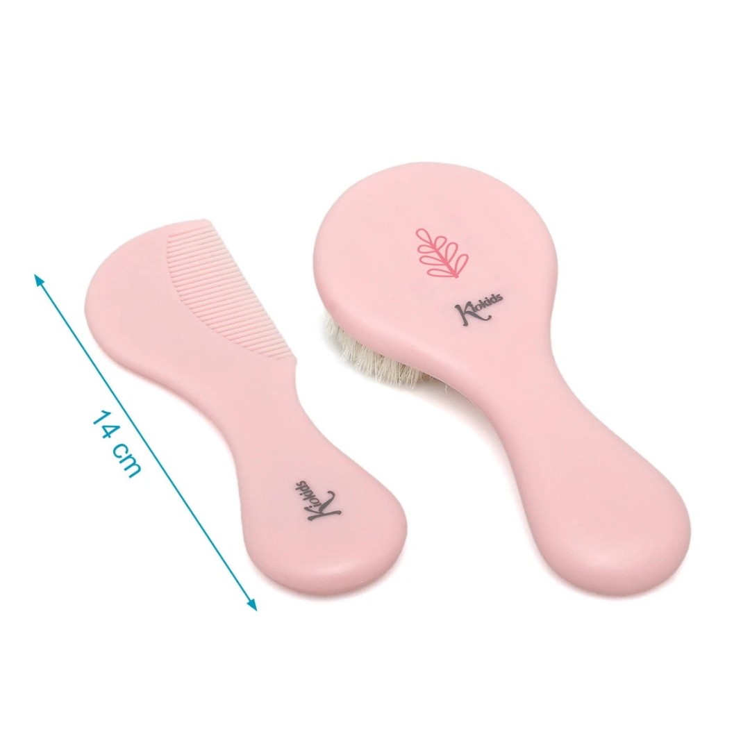 Conjunto rosa claro de pente e escova para criança com logotipo Ktkids