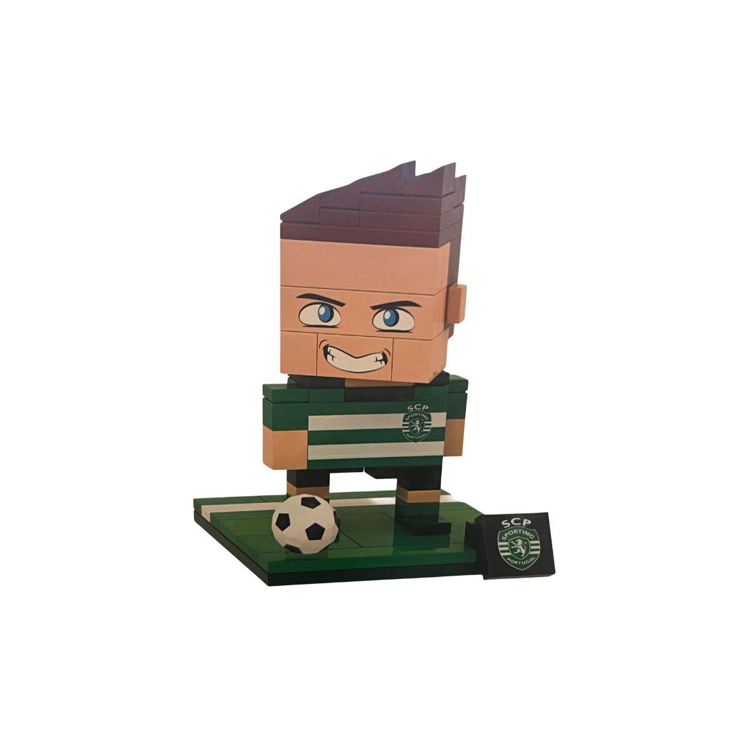 Figura de brinquedo em blocos de jogador de futebol do Sporting Clube de Portugal