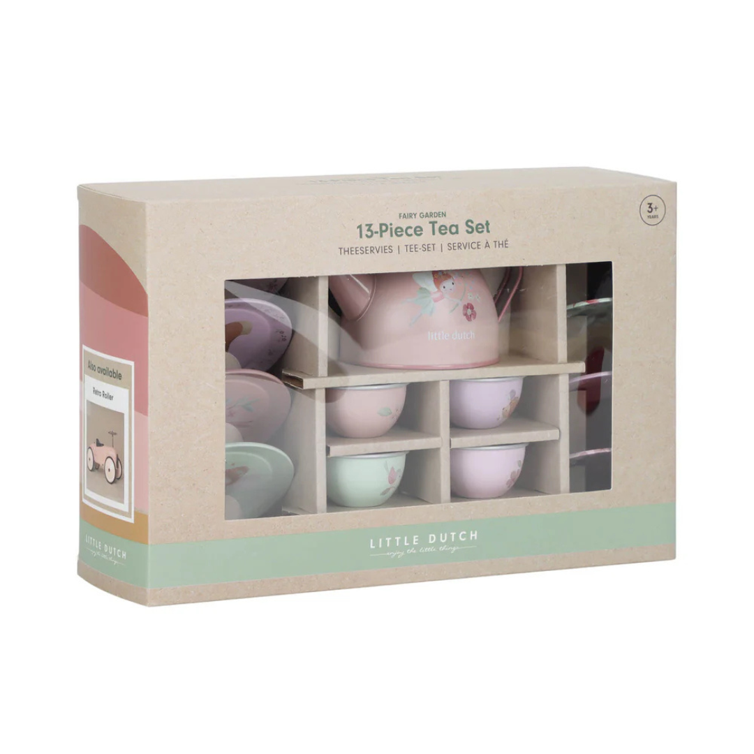 Conjunto de chá Little Dutch Fairy Garden 13 peças em caixa com janela transparente