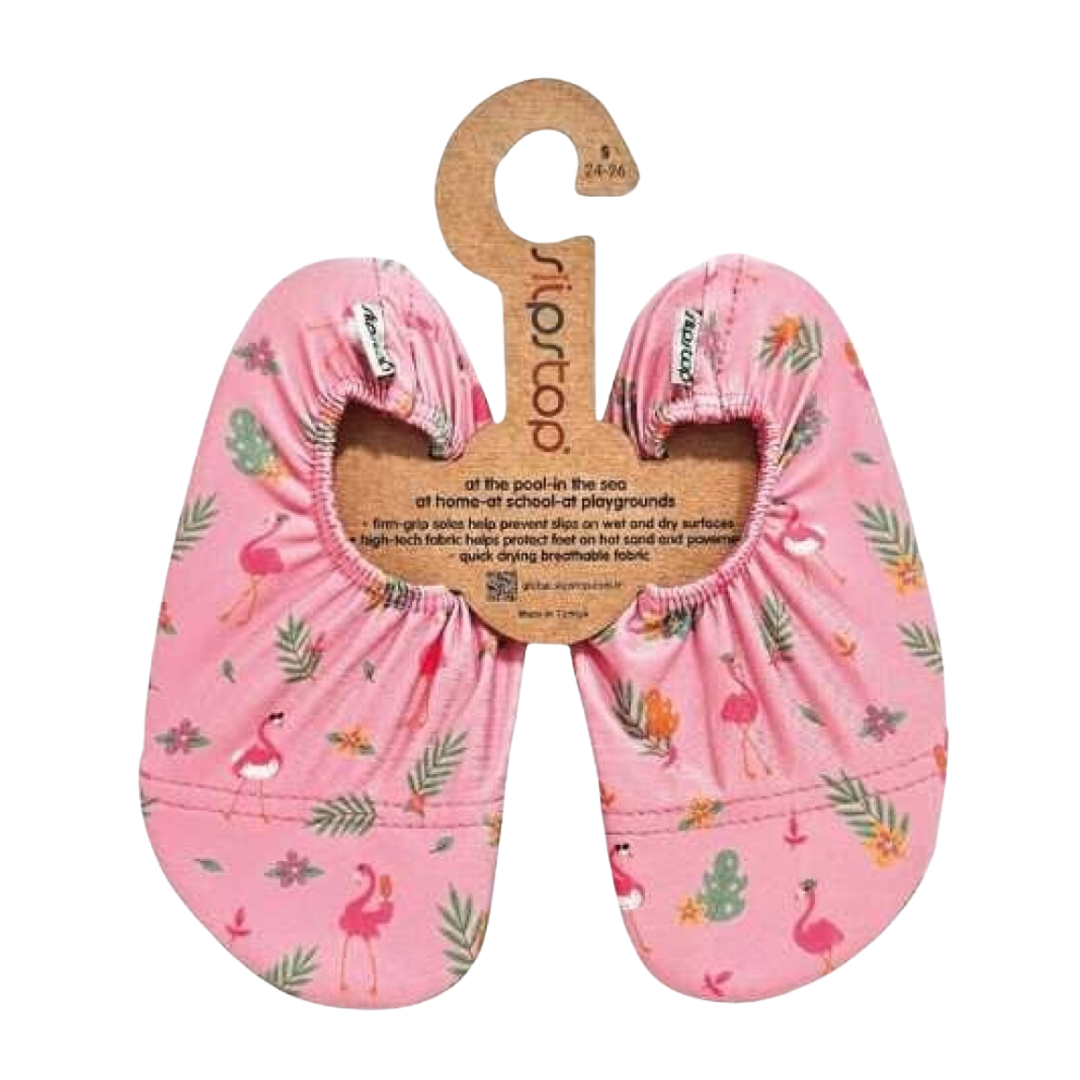 Sapatilhas cor-de-rosa com padrão de flamingos e folhas, tamanho 3 24-26