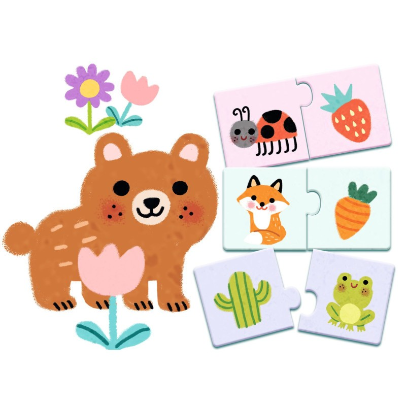 Puzzle infantil com animais e flores coloridas