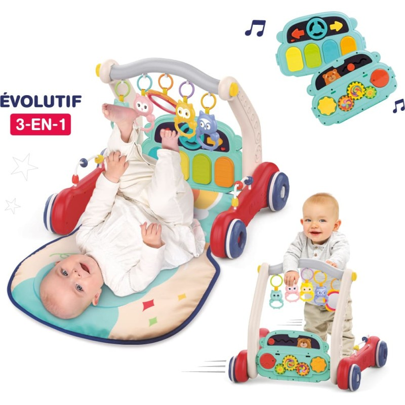 Andarilho para bebé 3-em-1 com painel musical e brinquedos pendurados